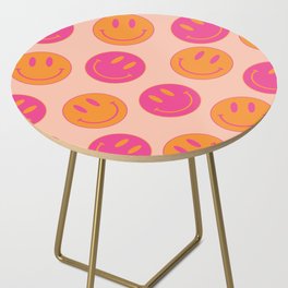 Large Pink and Orange Groovy Smiley Face Pattern - Retro Aesthetic  Side Table
