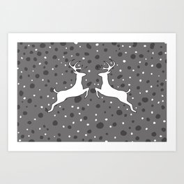 Two Reindeer Moose Winter Snowflakes Stars red #x-mas Art Print