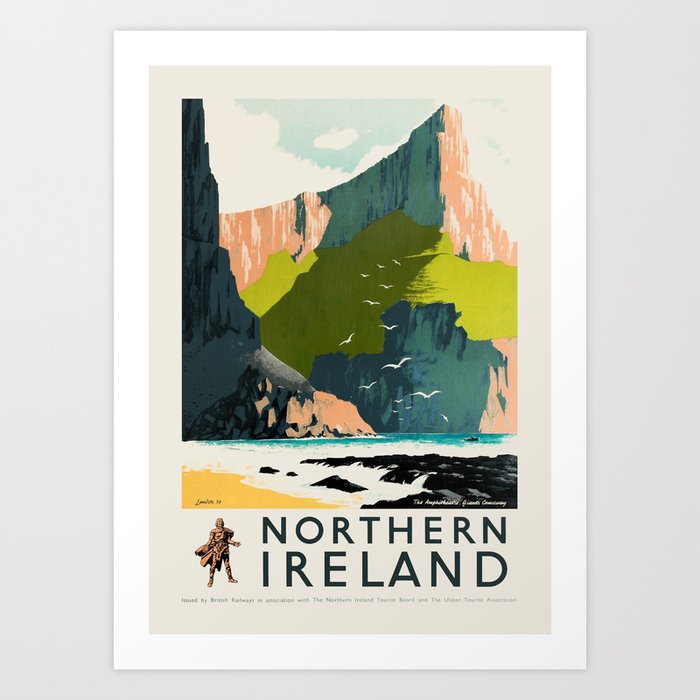 Northern Ireland retro travel poster - Giant's Causeway Amphitheatre Art Print