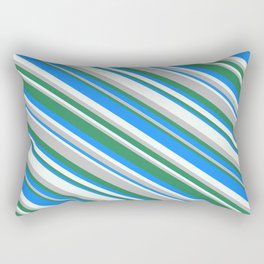 [ Thumbnail: Blue, Mint Cream, Grey, and Sea Green Colored Pattern of Stripes Rectangular Pillow ]