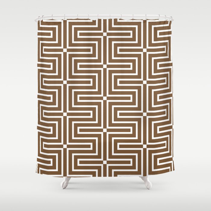 Brown and White Tessellation Line Pattern 3 - Sherwin Williams 2022 Color Uber Umber SW 9107 Shower Curtain