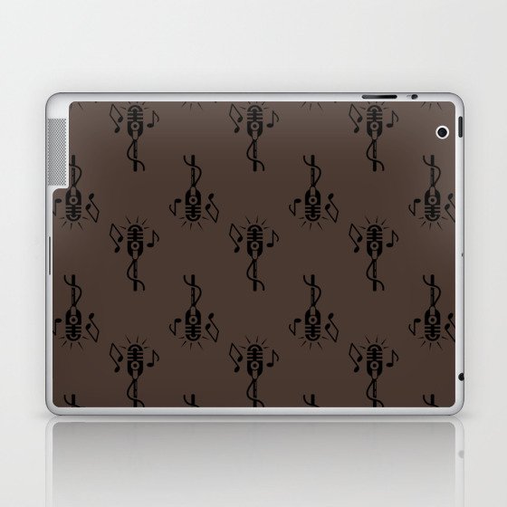 Black Retro Microphone Pattern on Dark Brown Laptop & iPad Skin