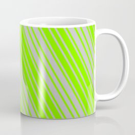 [ Thumbnail: Green and Grey Colored Pattern of Stripes Coffee Mug ]