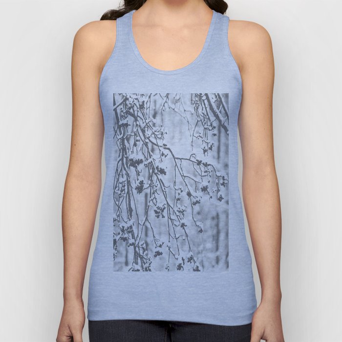 Cloudy Day In The Forest B&W Snowy Rowan Branches With Berries  Tank Top
