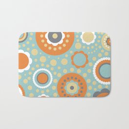 Contemporary Geometric Shapes Circles Dots and Flowers in Orange Turquoise and Gray Bath Mat