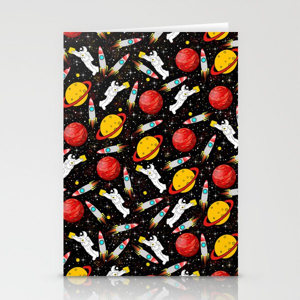 Astronaut Exploring Space Cosmic Trendy Colorful Fun Pattern Stationery Cards