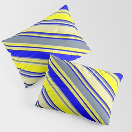 [ Thumbnail: Light Slate Gray, Pale Goldenrod, Yellow, and Blue Colored Striped Pattern Pillow Sham ]