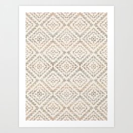White Farmhouse Rustic Vintage Geometric Moroccan Fabric Style Art Print