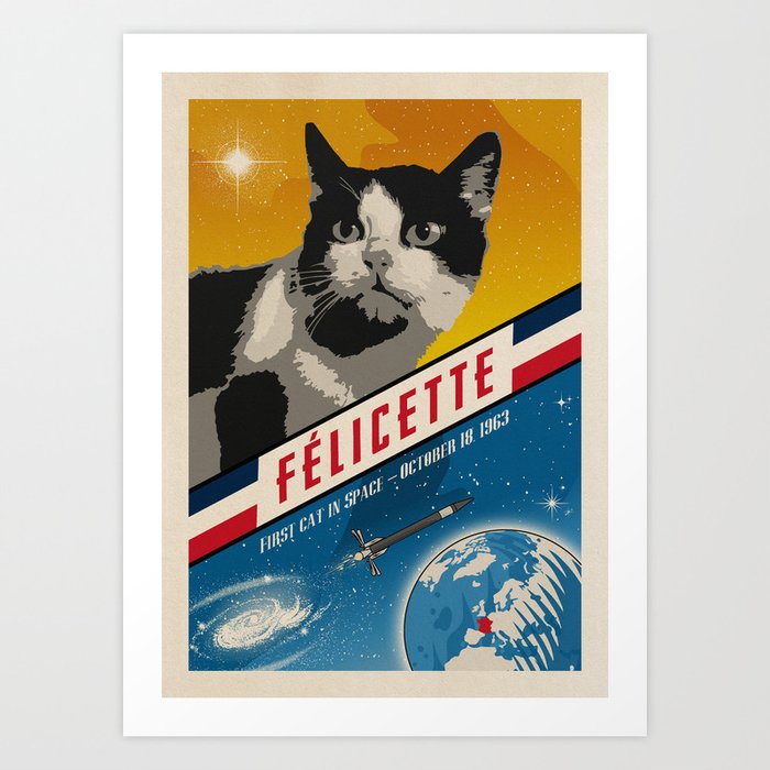 Felicette, First cat in space, France, 1963 — Vintage space poster Art Print