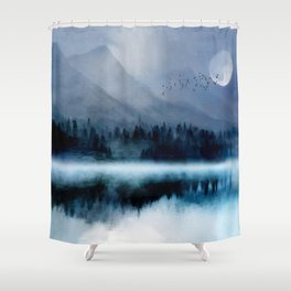 Mountainscape Under The Moonlight Shower Curtain
