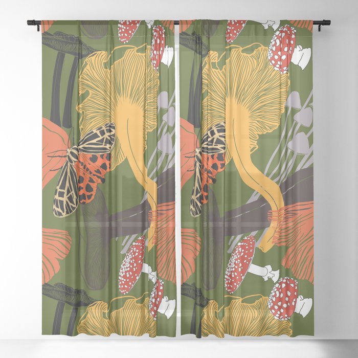 Green Mushroom Print Sheer Curtain