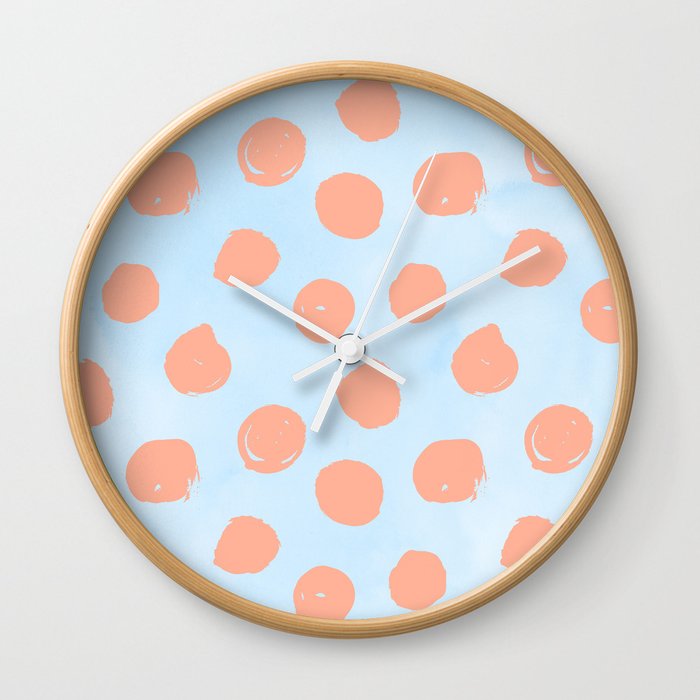 Sweet Life Dots Peach Coral Pink + Blue Raspberry Wall Clock