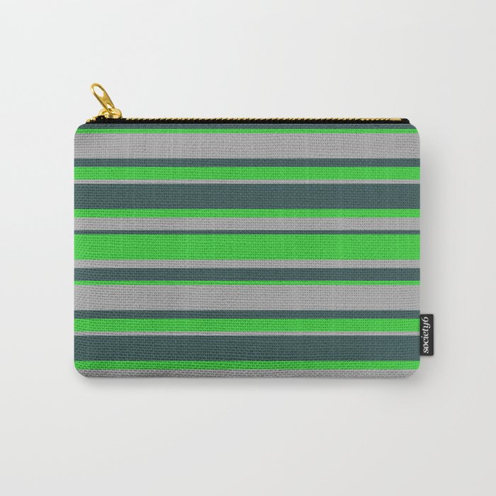 Dark Slate Gray, Lime Green & Dark Gray Colored Stripes Pattern Carry-All Pouch