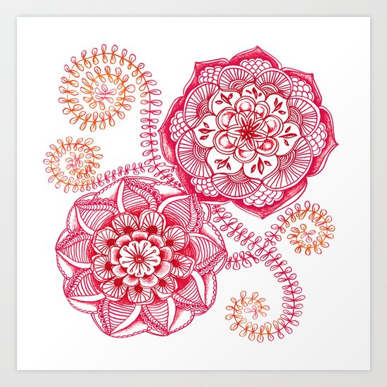 Pink Floral Doodle Art Print