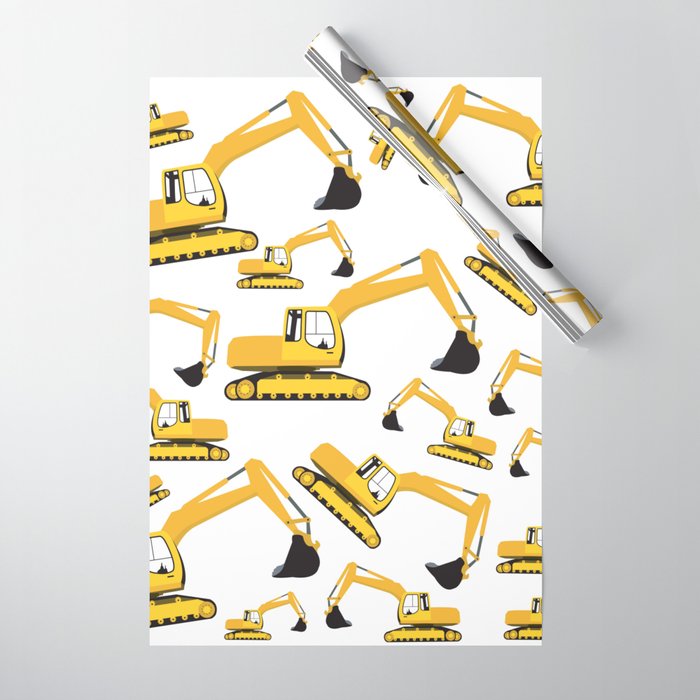 Excavator Truck Construction Trucks Pattern Wrapping Paper