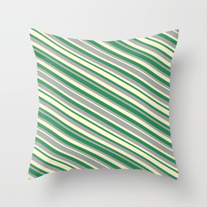 Sea Green, Dark Grey & Light Yellow Colored Lines/Stripes Pattern Throw Pillow