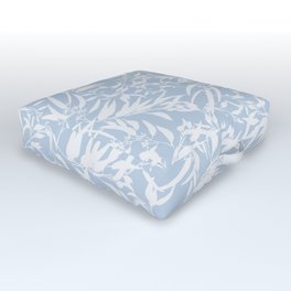 White leaves on blue pattern Outdoor Floor Cushion
