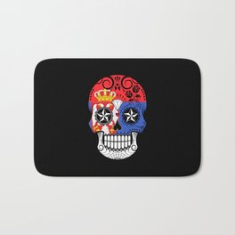 Sugar Skull with Roses and Flag of Serbia Bath Mat | Serbia, Dayofthedead, Graphicdesign, Serbianpride, Sugarskull, Serbiandayofthedead, Skull, Serbian, Flagofserbia, Serbiansugarskull 