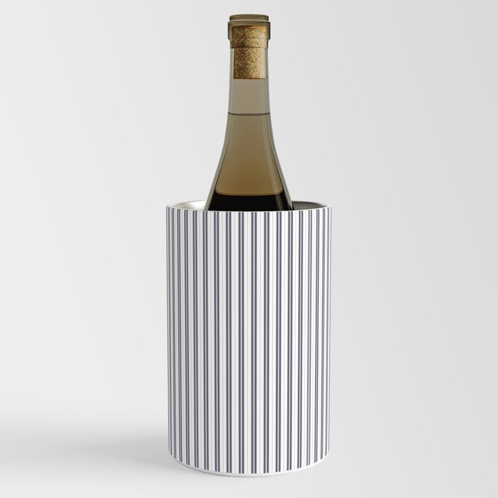 Navy Blue and White Micro Vertical Vintage English Country Cottage Ticking Stripe Wine Chiller