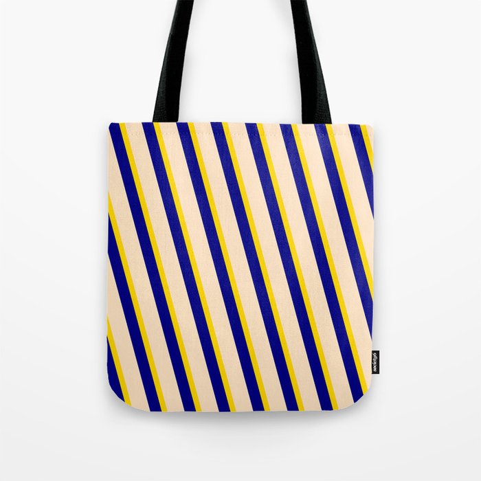 Yellow, Blue, and Bisque Colored Stripes Pattern Tote Bag