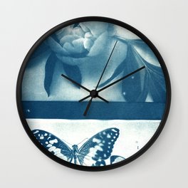 Peony and Butterflies, art print, collage, blue print, wall art, wall decor, home decor Wall Clock
