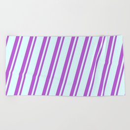 [ Thumbnail: Light Cyan and Orchid Colored Lined/Striped Pattern Beach Towel ]