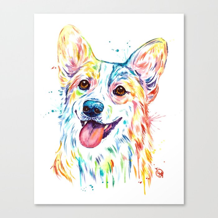 Corgi Colorful Watercolor Pet Portrait Painting Canvas Print By