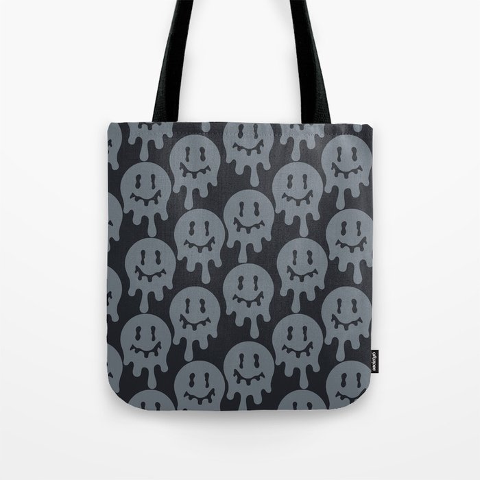 Melted Smiley Faces Trippy Seamless Pattern - Grey Tote Bag