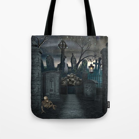 Graveyard #1 * Halloween Churchyard Scary Spooky Skeleton Tombstone Creepy Tote Bag
