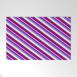 [ Thumbnail: Medium Slate Blue, Beige & Purple Colored Stripes/Lines Pattern Welcome Mat ]