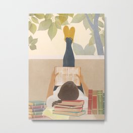 Bookworm Metal Print | Student, Female, Modern, Dream, Feminine, Young, Drawing, Home, Library, Everyday 