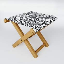 Hand Drawing Graffiti Creatures in the Summer Afternoon Black and White Folding Stool