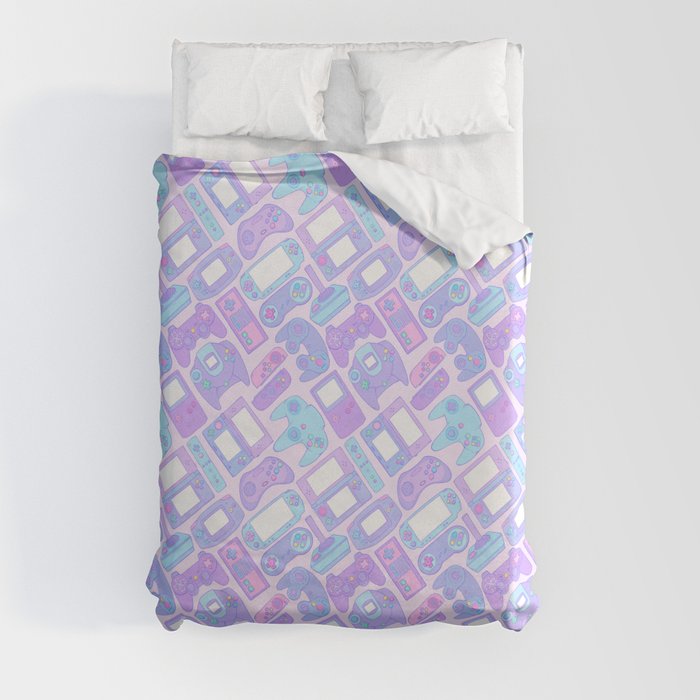 Video Game Controllers in Pastel Colors Duvet Cover