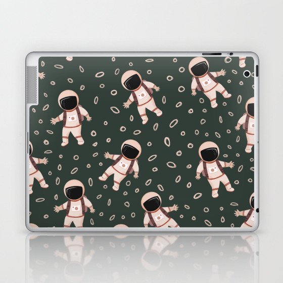 Cute Green Spaceman Astronaut Print Pattern Laptop & iPad Skin