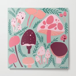 Mushrooms - Pink & Green Metal Print