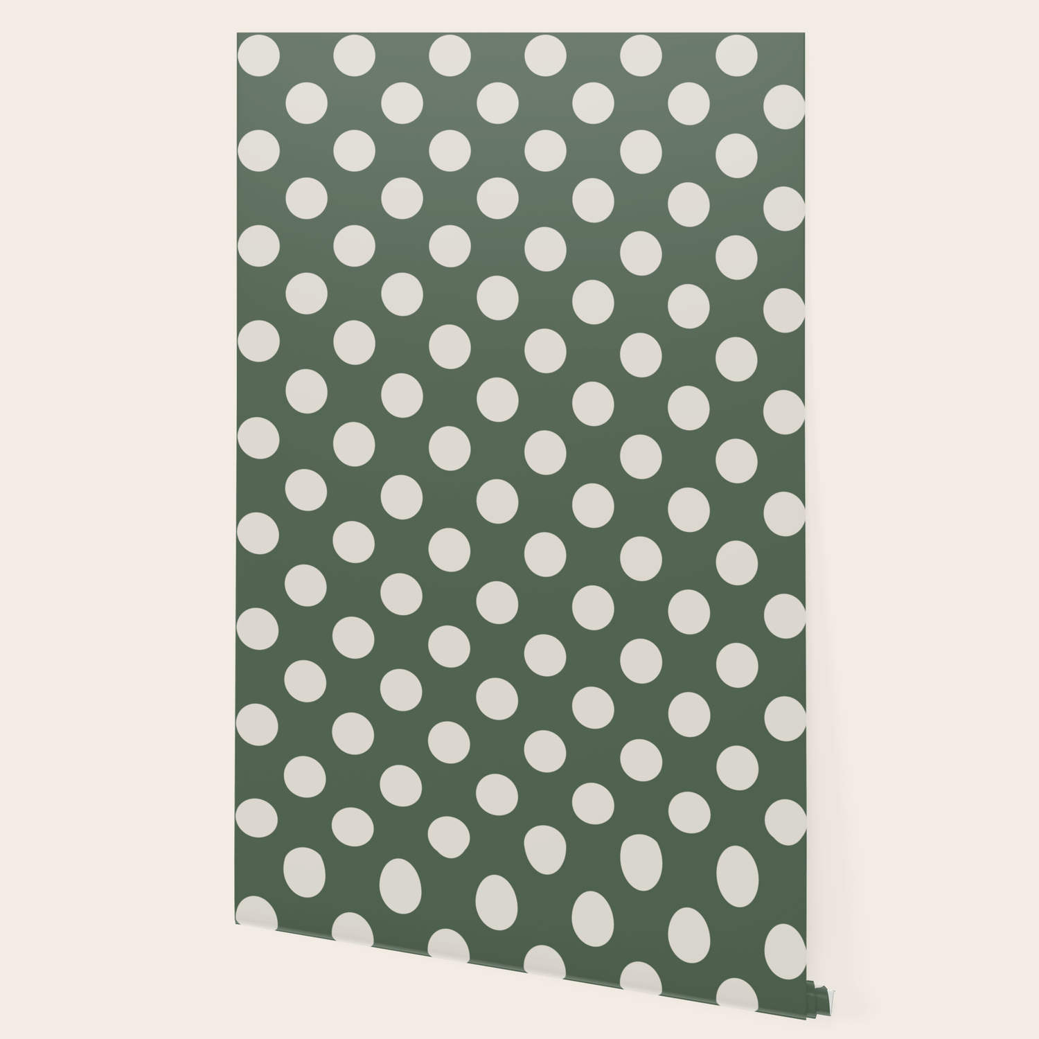 Large Polka Dots In Cream On Olive Green Wallpaper By
