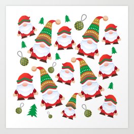 gnome xmas doodle pattern Art Print