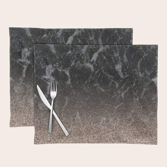 Glitter ombre black marble & rose gold glitter Placemat by marbleco