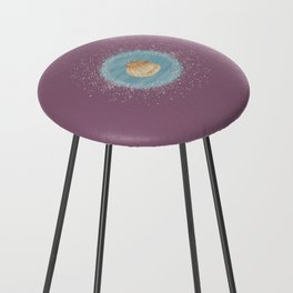 Watercolor Seashell and Blue Circle on Dark Purple Counter Stool