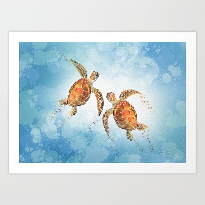Going Up 3 - Sea Turtles  Art Print