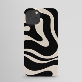 Modern Liquid Swirl Abstract Pattern Square in Black and Almond Cream  iPhone Case