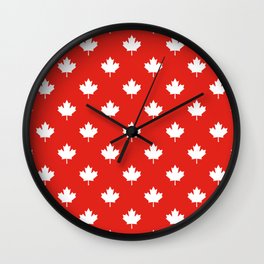 Large Reversed White Canadian Maple Leaf on Red Wall Clock