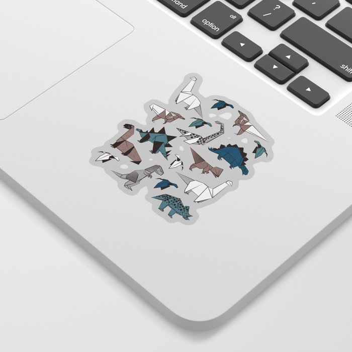 Origami dino friends // grey linen texture blue dinosaurs Sticker