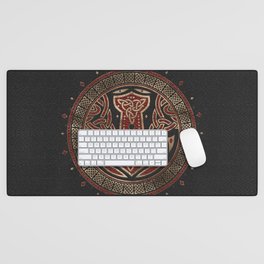 The hammer of Thor Black Red Leather and gold Desk Mat
