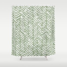 Boho, Abstract, Herringbone Pattern, Sage Green and White Shower Curtain