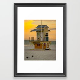 Yellow Beach Sunrise Lifeguard Hut Print Gifts Framed Art Print