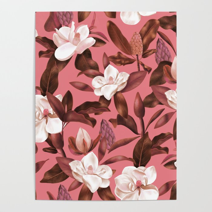 Magnolias coral Poster