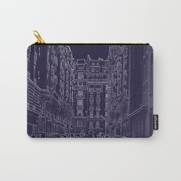 Street Etching Carry-All Pouch | Digital, Urban, Flats, Crossing, Parked, Cars, Photograph, Buildings, Apartments, Automobile 
