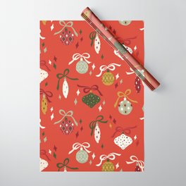 Retro Ornaments in Red Wrapping Paper