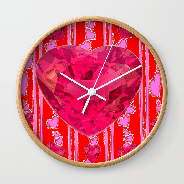 PINK JEWELED RED VALENTINE HEARTS  DESIGN Wall Clock